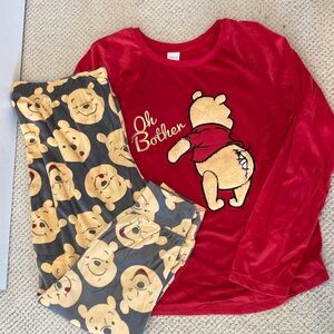 Disney Red and Gray Winnie the Pooh Pajama Set, Women’s Size XL (top and bottom)